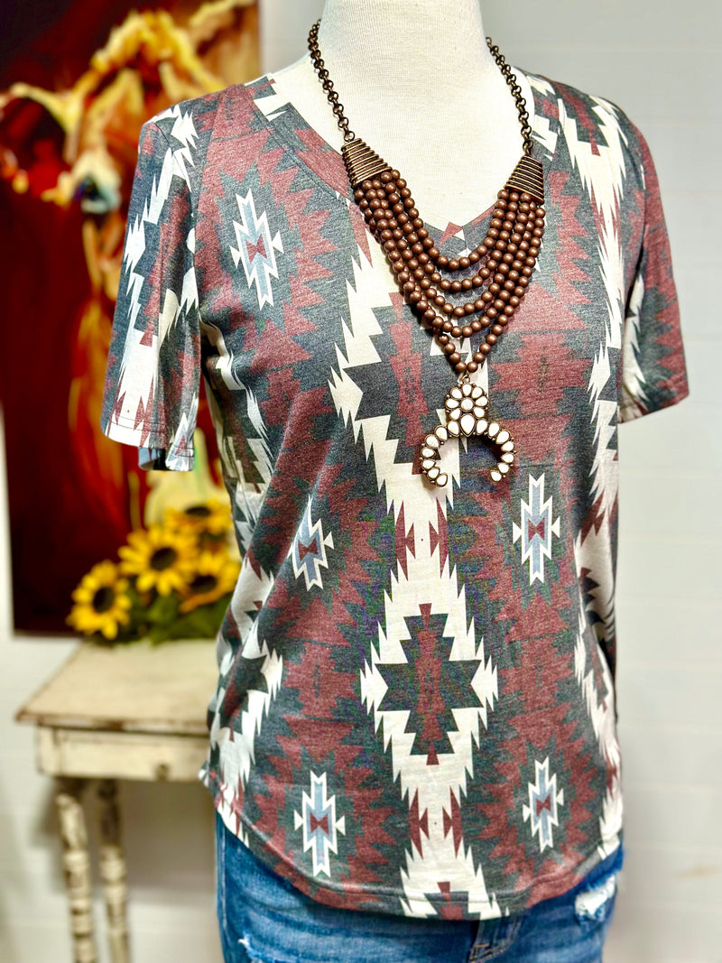 Shop Envi Me Tops The Fall Painted Hills Aztec V Neck Top