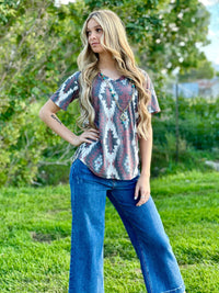 Shop Envi Me Tops The Fall Painted Hills Aztec V Neck Top