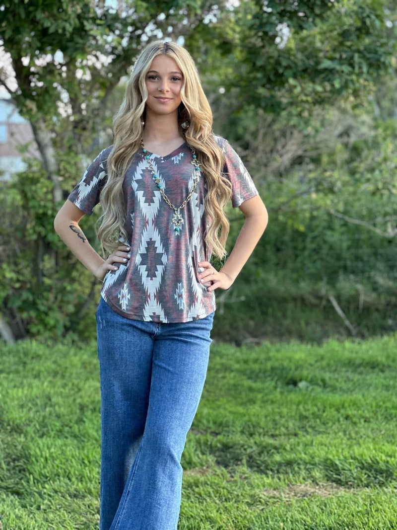 Shop Envi Me Tops The Fall Painted Hills Aztec V Neck Top