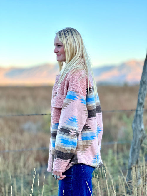 Shop Envi Me Tops The Fall Pink Aspen Aztec Sherpa Jacket