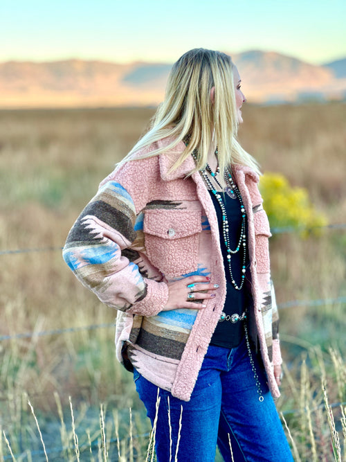 Shop Envi Me Tops The Fall Pink Aspen Aztec Sherpa Jacket