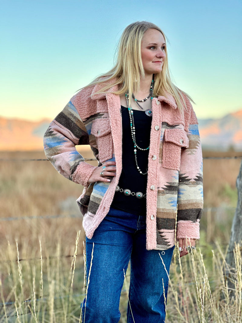 Shop Envi Me Tops The Fall Pink Aspen Aztec Sherpa Jacket