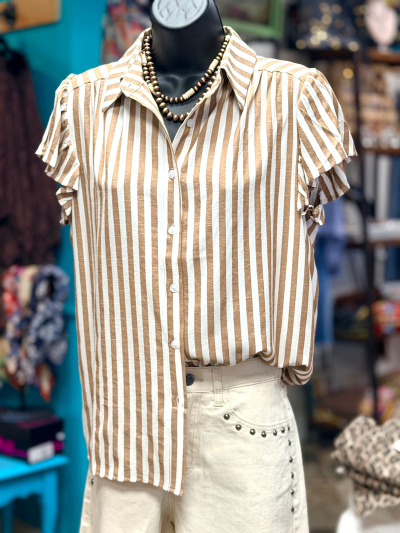 Shop Envi Me Tops and Tunics The Fall Stripes On The Ranch Cowboy Flutter Sleeve Top