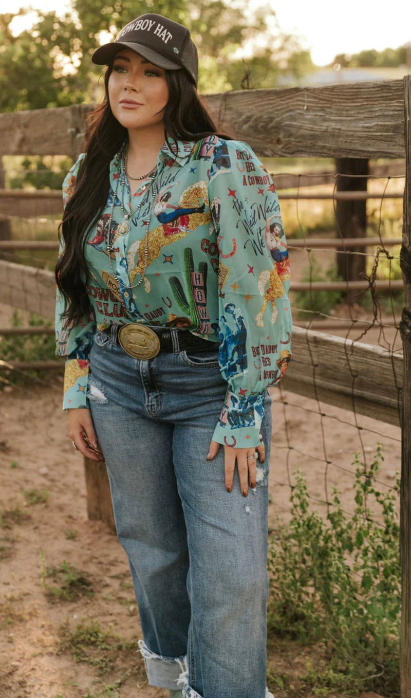 Shop Envi Me tops The Fall Vintage Cowgirl Button Up Top