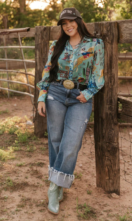 Shop Envi Me tops The Fall Vintage Cowgirl Button Up Top