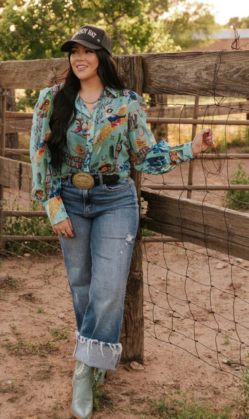 Shop Envi Me tops The Fall Vintage Cowgirl Button Up Top