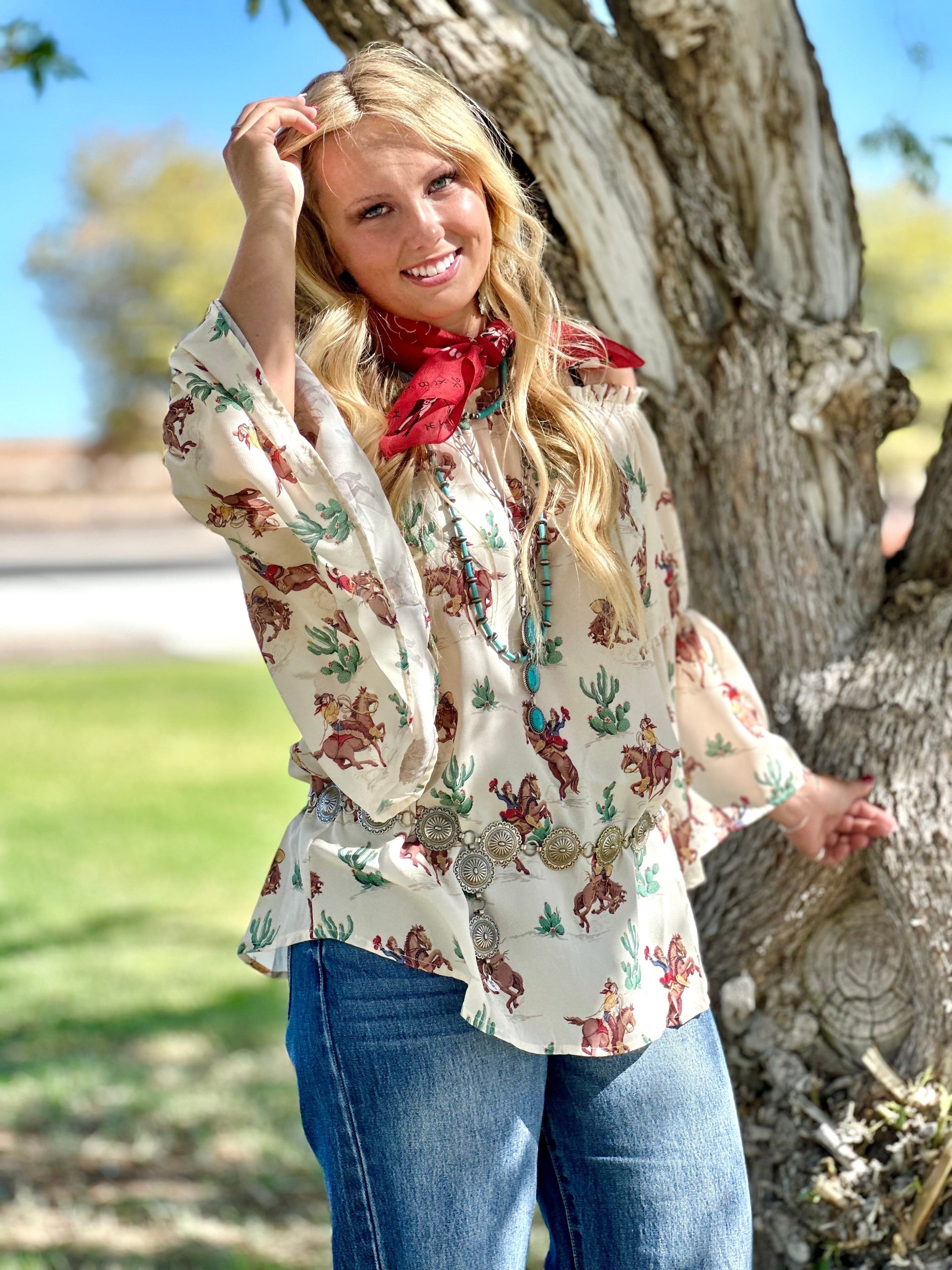Shop Envi Me Tops and Tunics The Fall Vintage Western Cowboy Top