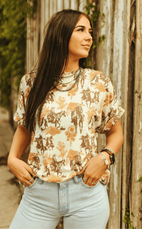 Shop Envi Me Tops and Tunics The Fall Western Doin’ Ranch Stuff Top