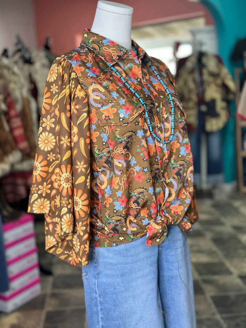 Shop Envi Me It's T-shirt Kinda Day The Fall YeeHaw Cowboy Floral Flutter Sleeve Top