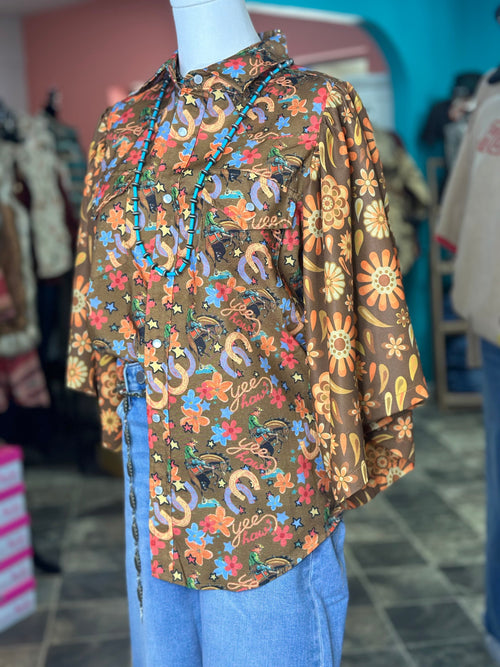 Shop Envi Me It's T-shirt Kinda Day The Fall YeeHaw Cowboy Floral Flutter Sleeve Top