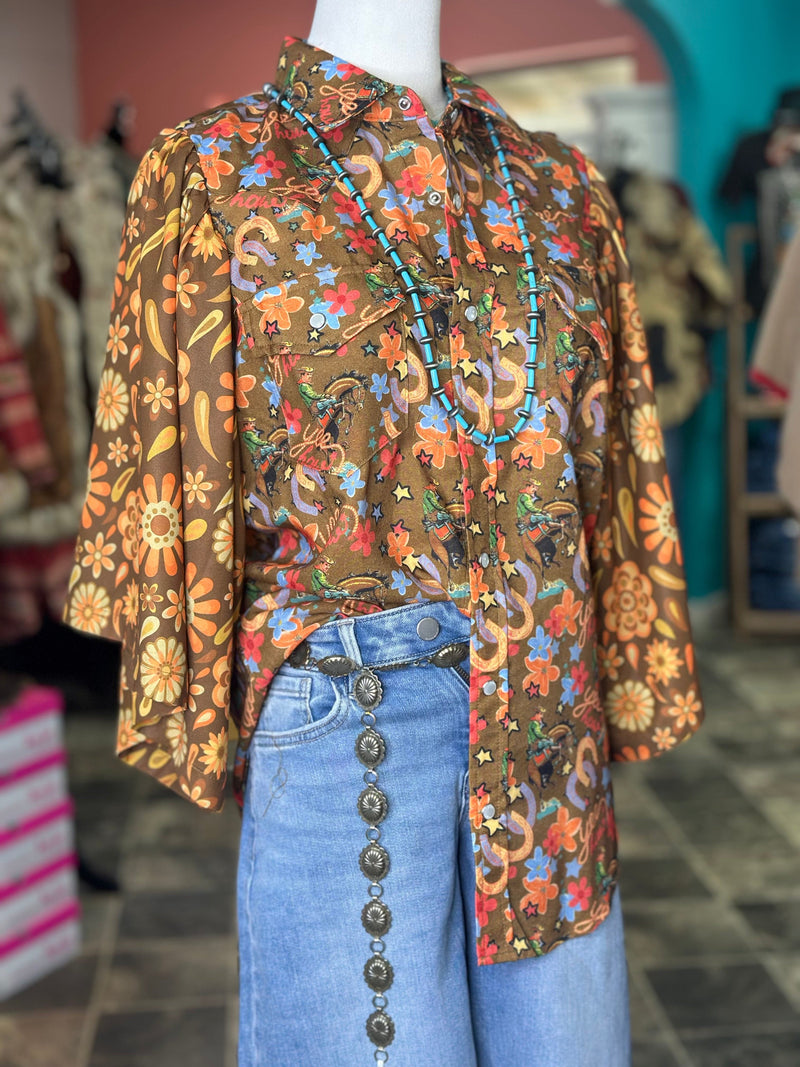 Shop Envi Me It's T-shirt Kinda Day The Fall YeeHaw Cowboy Floral Flutter Sleeve Top