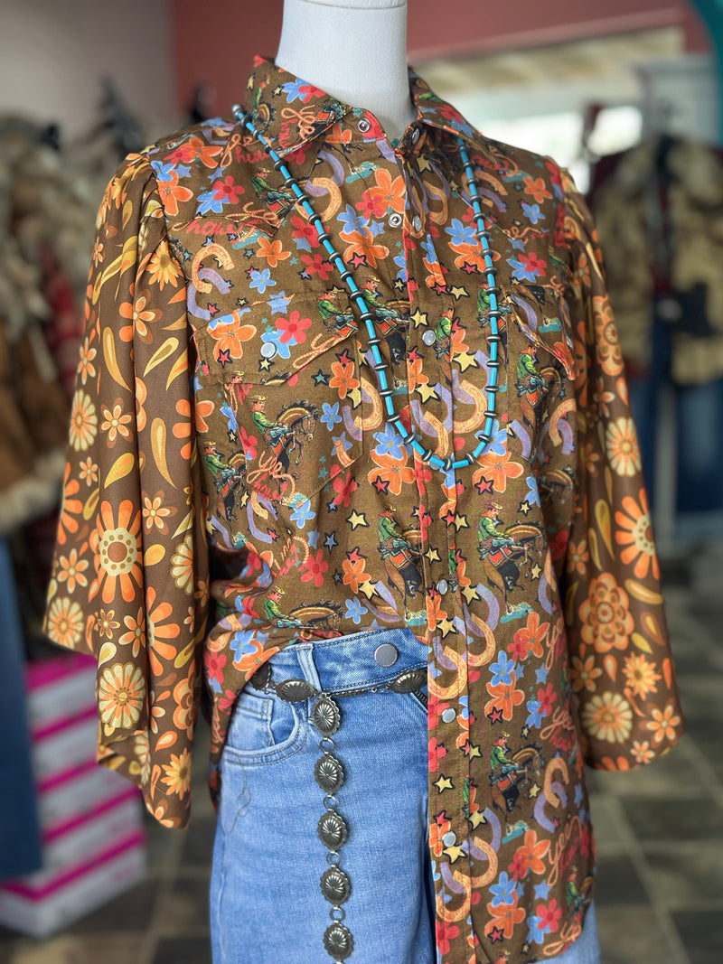Shop Envi Me It's T-shirt Kinda Day The Fall YeeHaw Cowboy Floral Flutter Sleeve Top