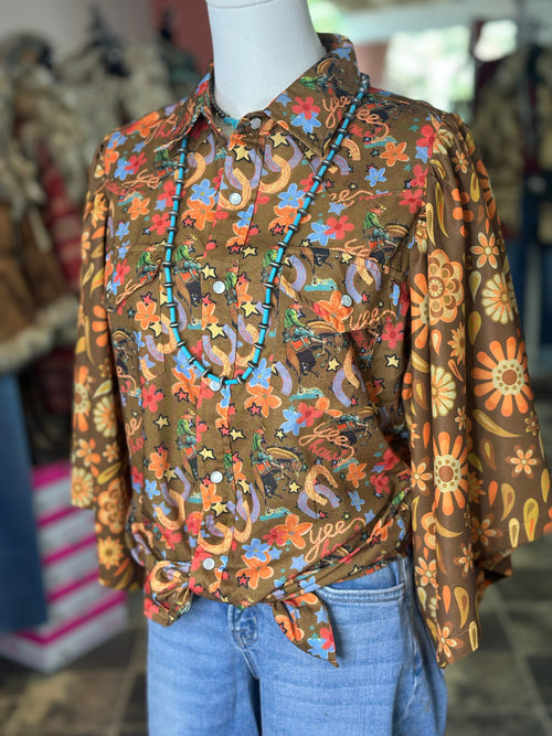 Shop Envi Me It's T-shirt Kinda Day The Fall YeeHaw Cowboy Floral Flutter Sleeve Top