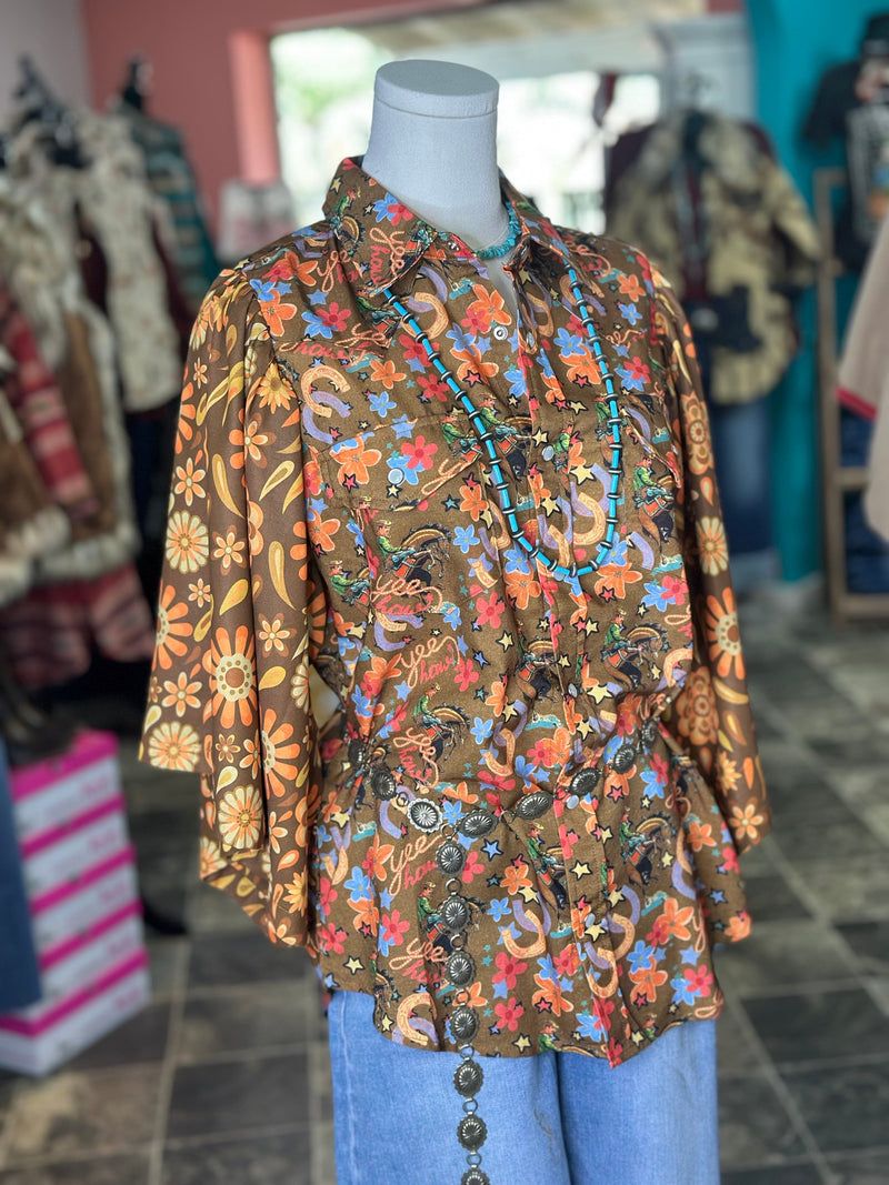 Shop Envi Me It's T-shirt Kinda Day The Fall YeeHaw Cowboy Floral Flutter Sleeve Top