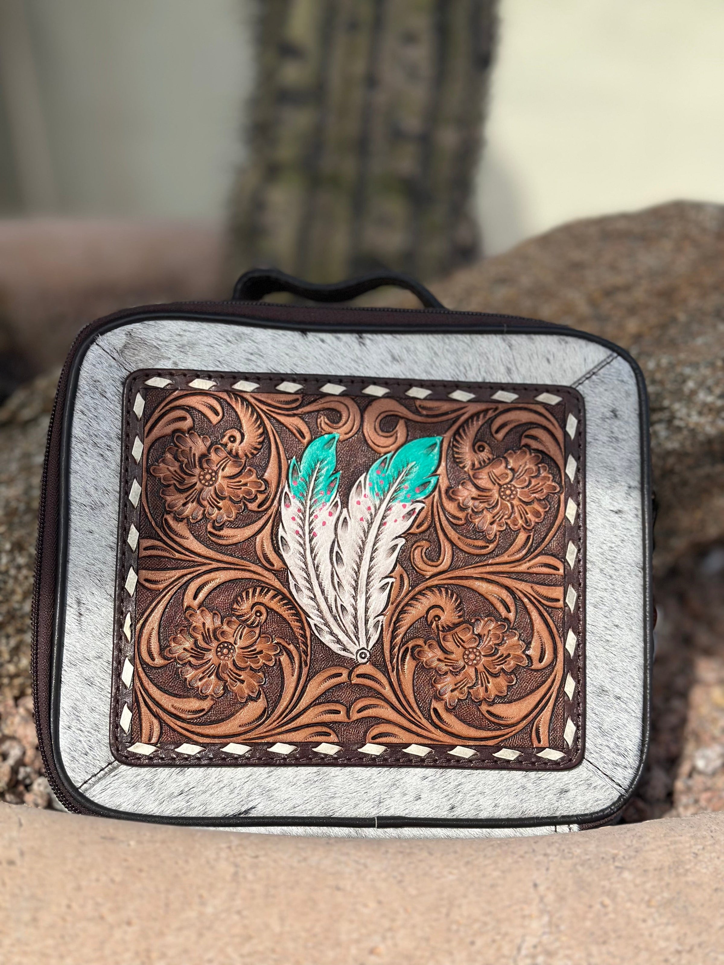 Shop Envi Me Accessories One The Feathers Turquoise Dreams Tooled Leather & Cowhide Jewelry Case