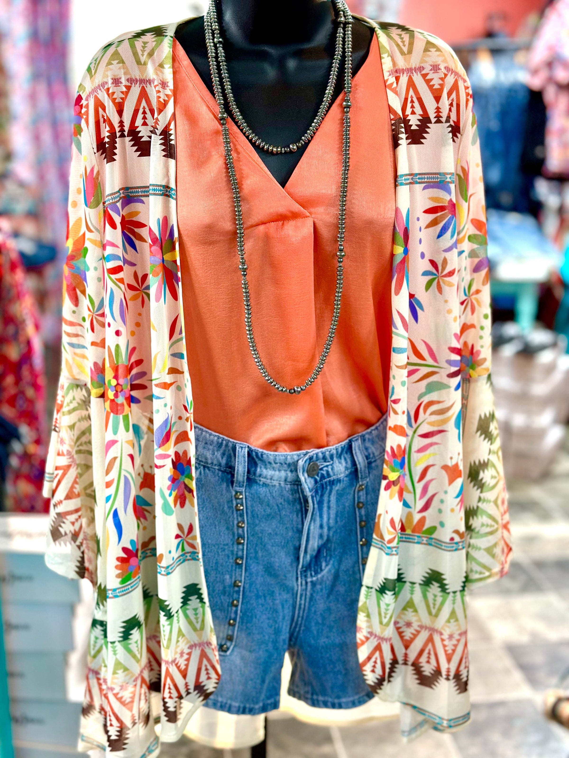 Shop Envi Me Cardigans and Kimonos The Fiesta Mesh  Print Kimono