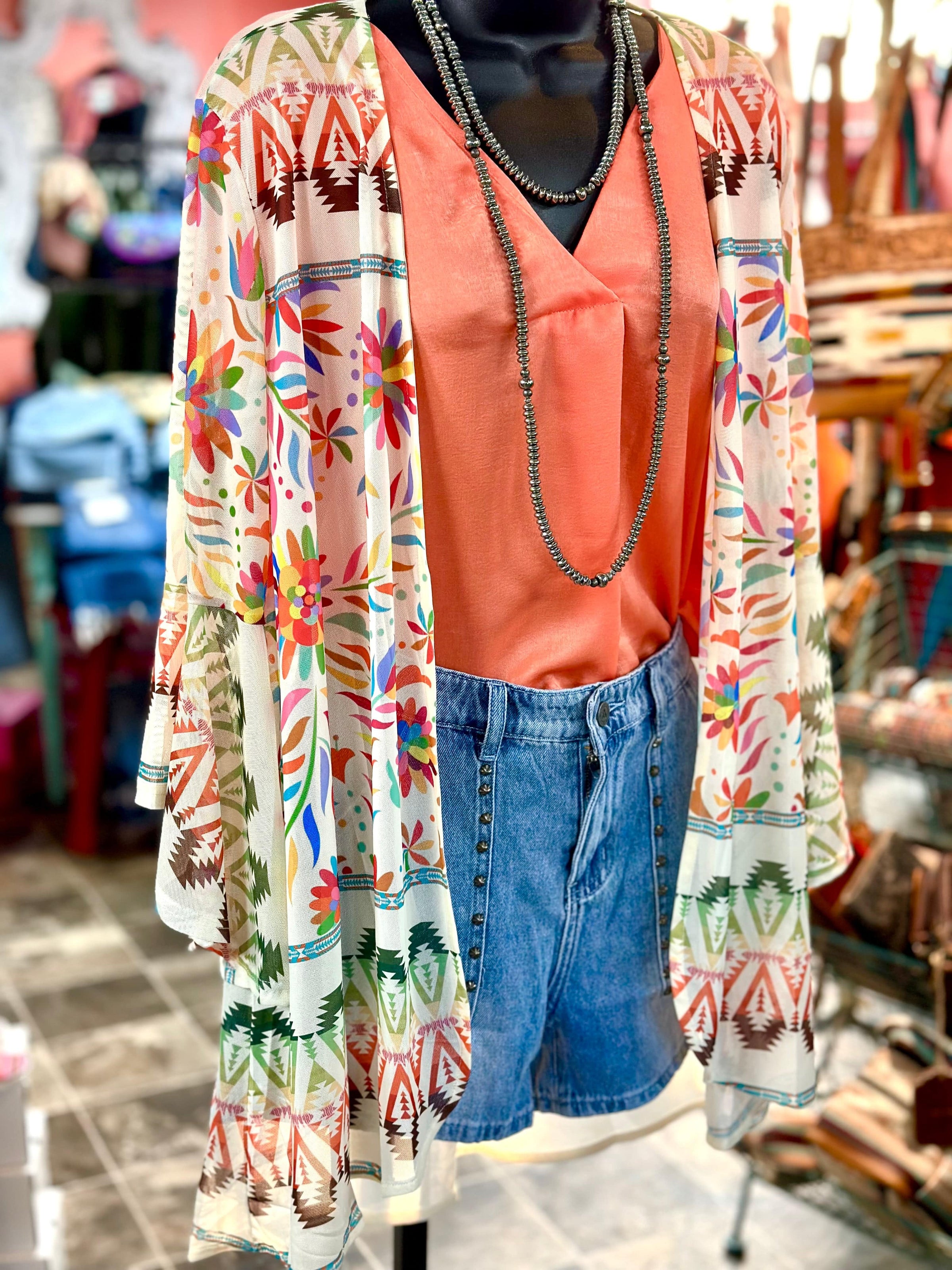 Shop Envi Me Cardigans and Kimonos The Fiesta Mesh  Print Kimono