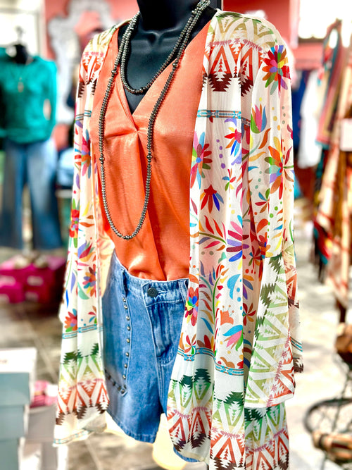 Shop Envi Me Cardigans and Kimonos The Fiesta Mesh  Print Kimono