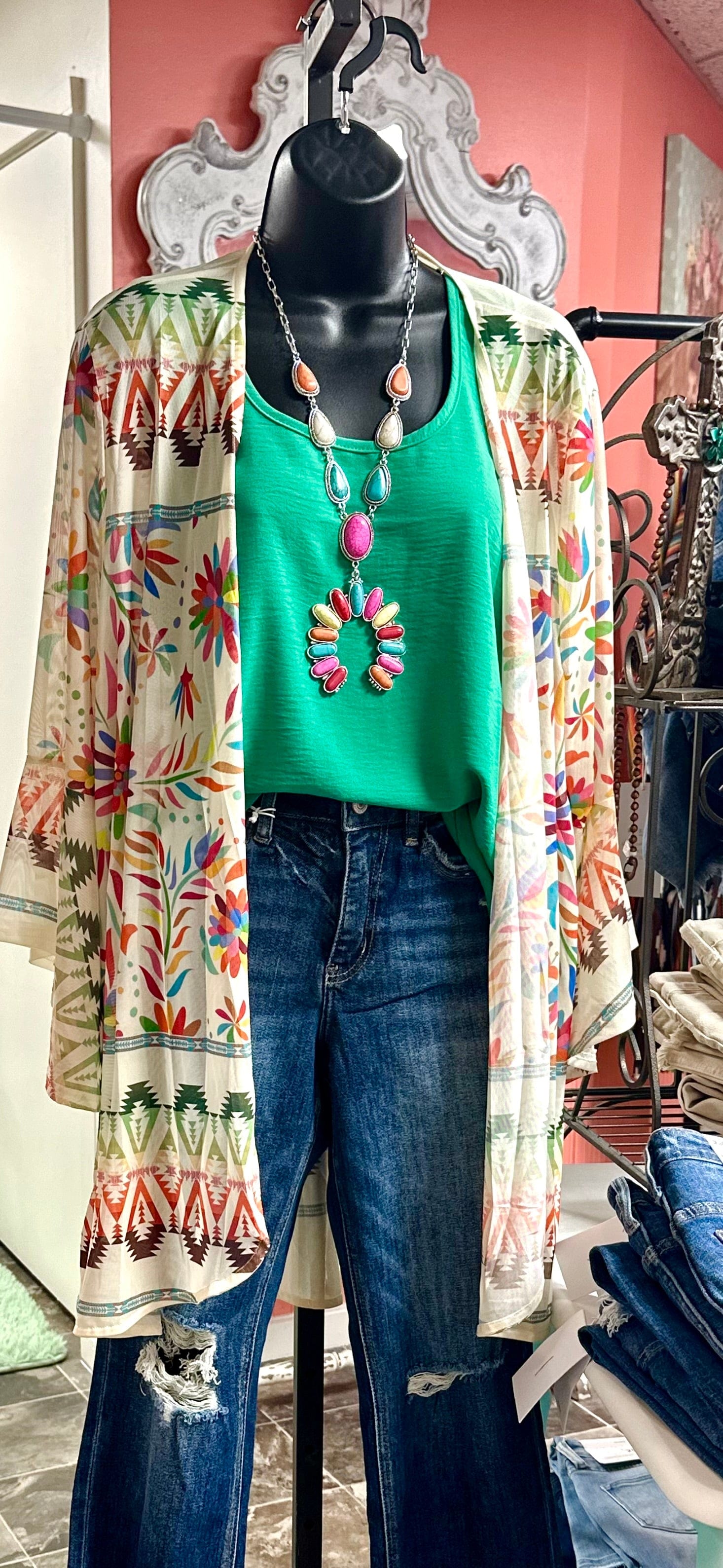 Shop Envi Me Cardigans and Kimonos The Fiesta Mesh  Print Kimono