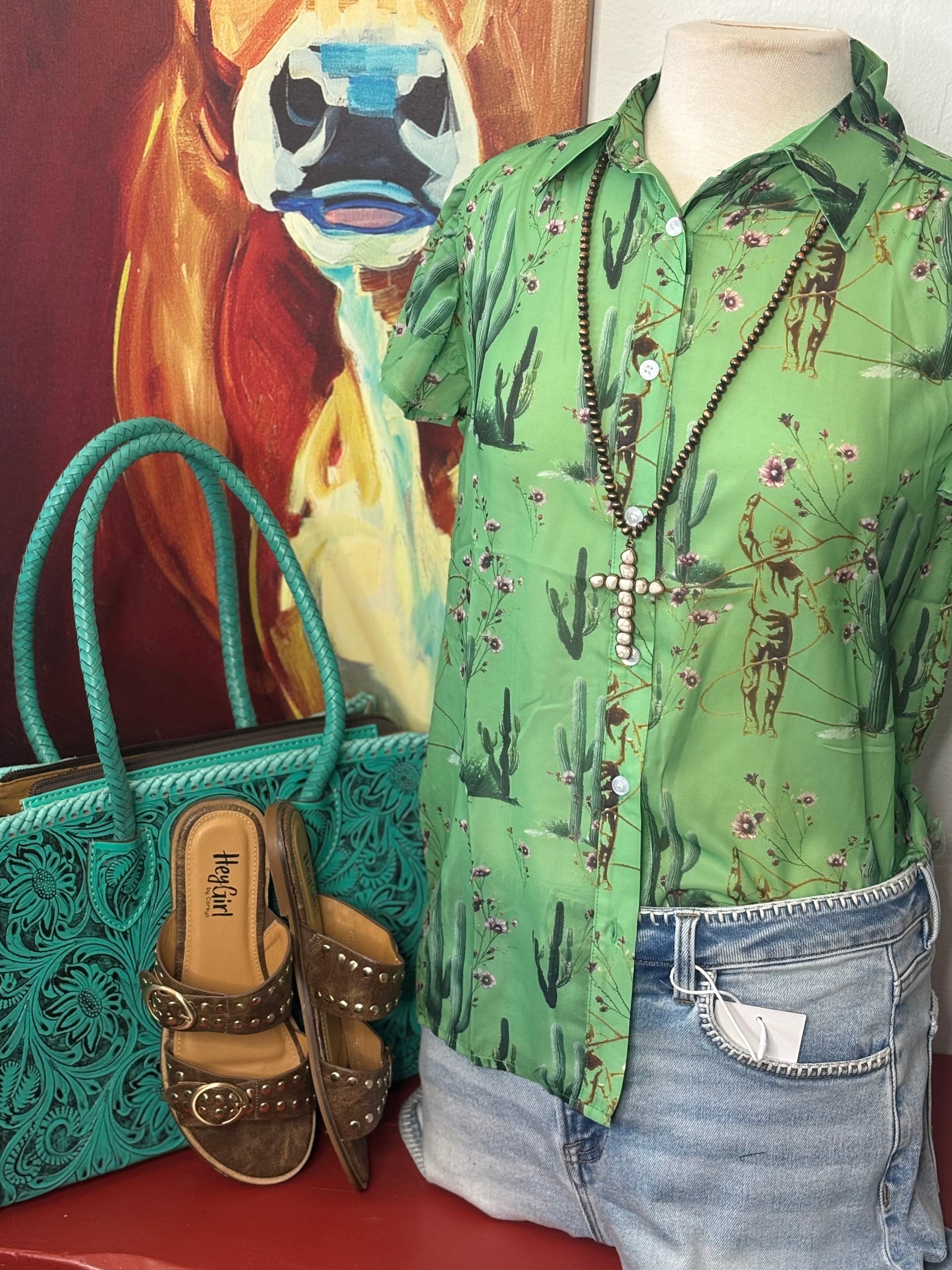 Shop Envi Me Tops and Tunics The Green Desert Cactus 🌵 Flutter Sleeve Top