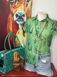 Shop Envi Me Tops and Tunics The Green Desert Cactus 🌵 Flutter Sleeve Top