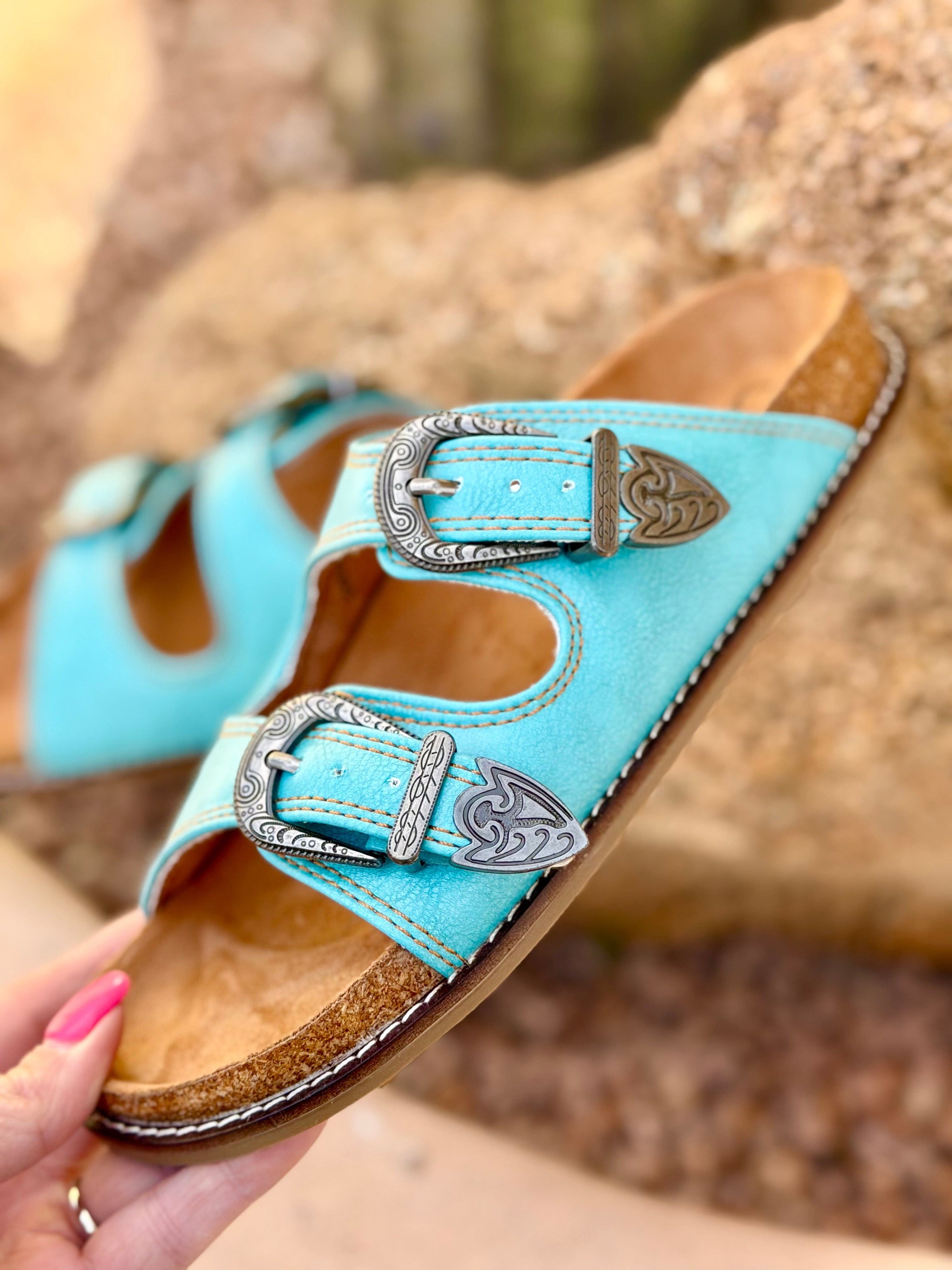 Shop Envi Me Footwear The Hey Girl By Corky’s Turquoise South Of Pecos Western Concho Sandals