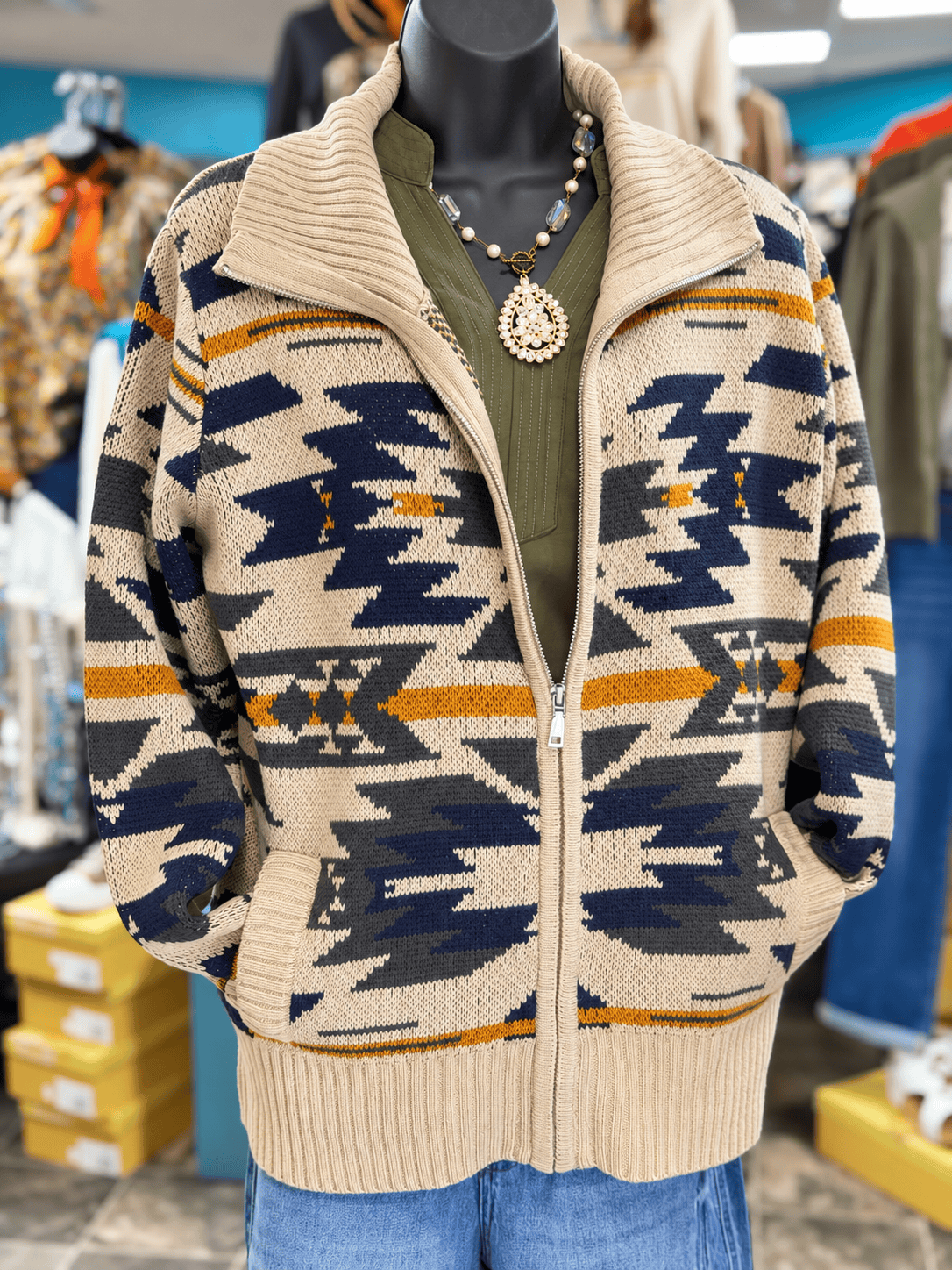 Shop Envi Me Cardigans and Kimonos The High Desert Zip Up Aztec Sweater