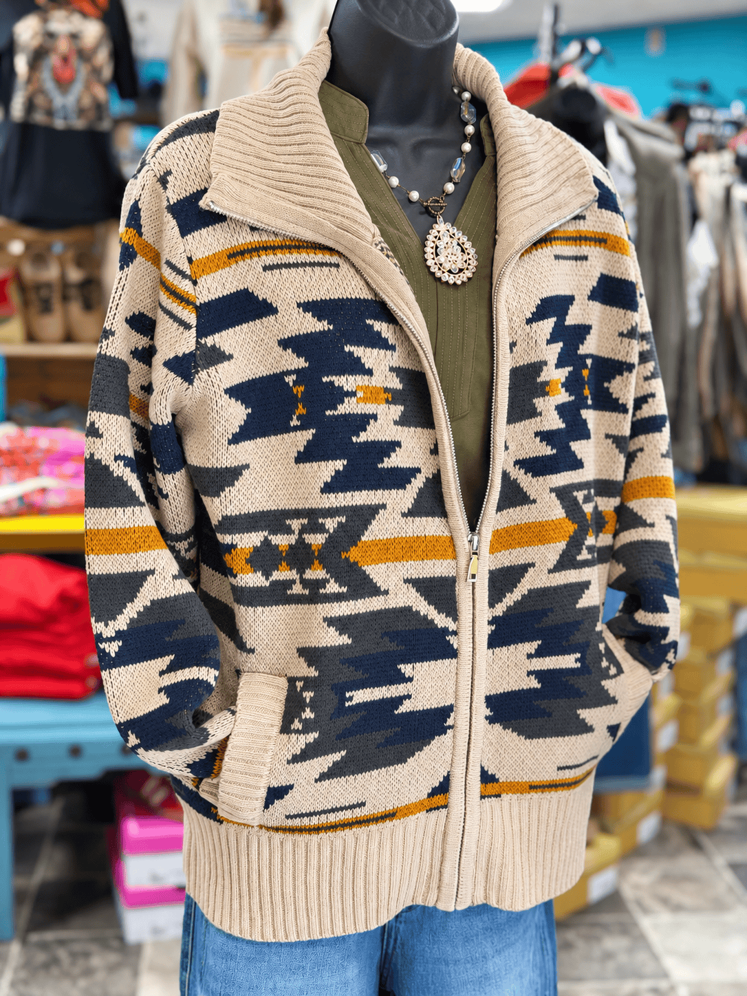 Shop Envi Me Cardigans and Kimonos The High Desert Zip Up Aztec Sweater