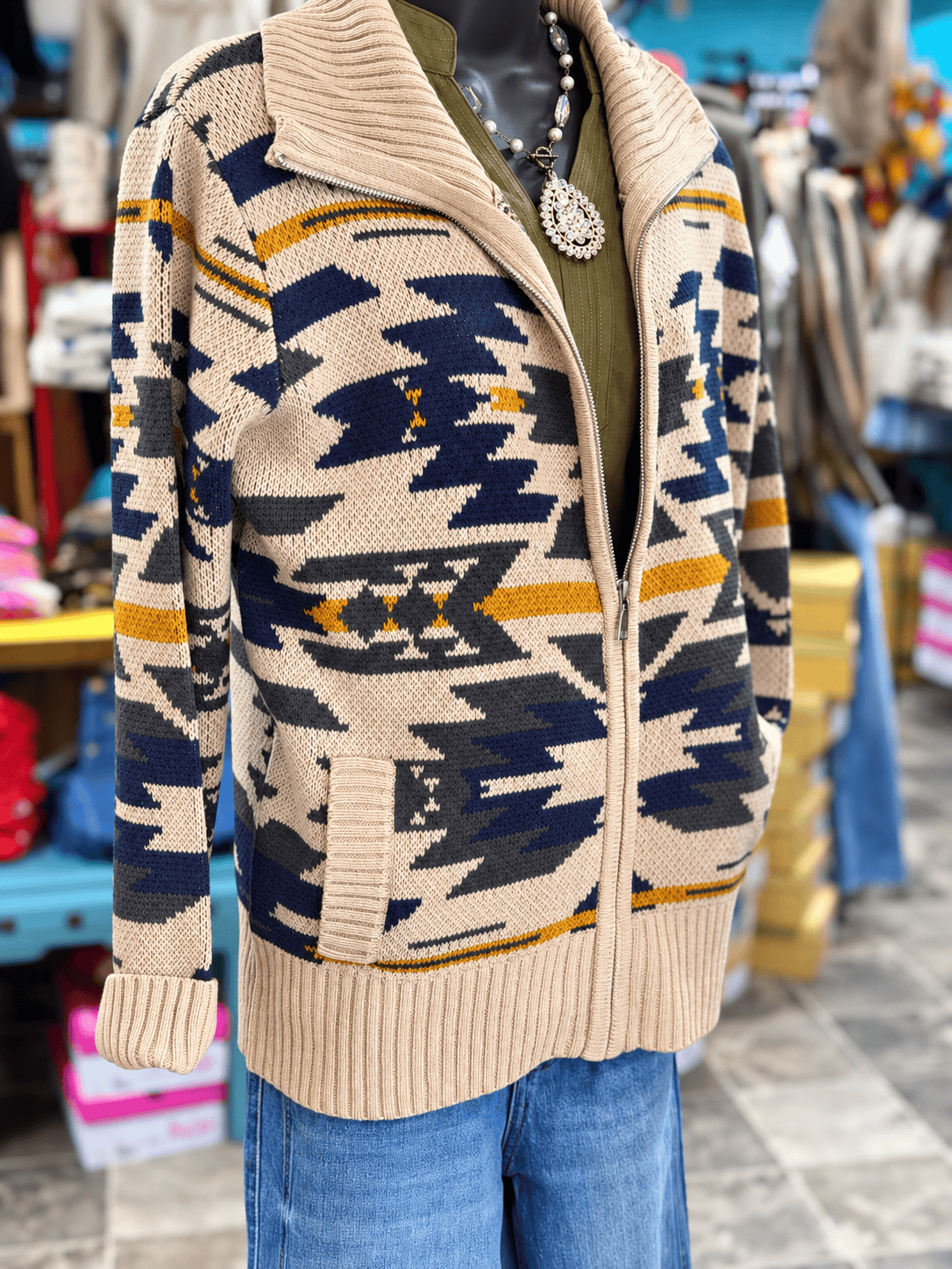 Shop Envi Me Cardigans and Kimonos The High Desert Zip Up Aztec Sweater