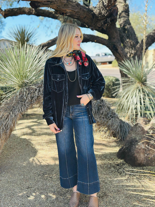 Shop Envi Me Cardigans and Kimonos The Holiday Deep Teal Velvet Song Of San Antone Shirt