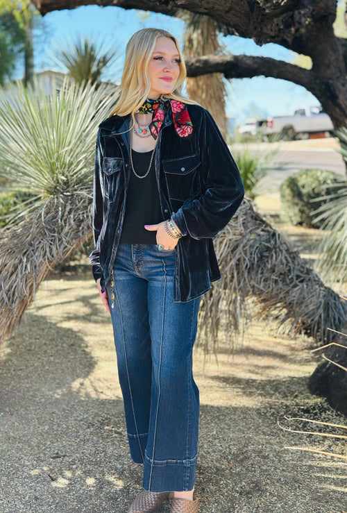 Shop Envi Me Cardigans and Kimonos The Holiday Deep Teal Velvet Song Of San Antone Shirt