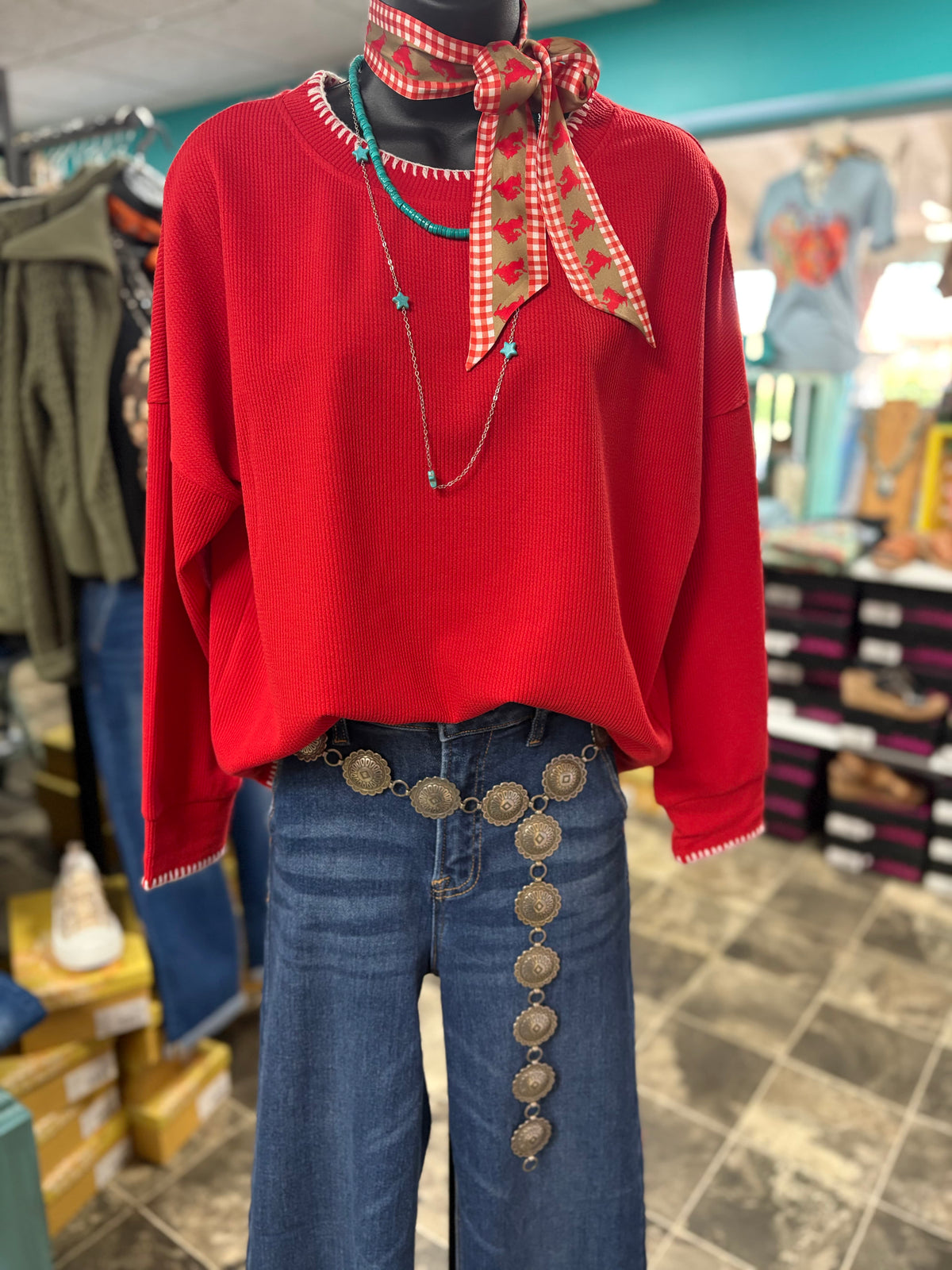 Shop Envi Me Tops and Tunics The 🎄 Holiday Red Miles City Sweater