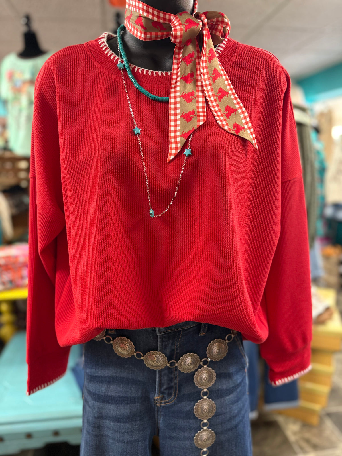 Shop Envi Me Tops and Tunics The 🎄 Holiday Red Miles City Sweater