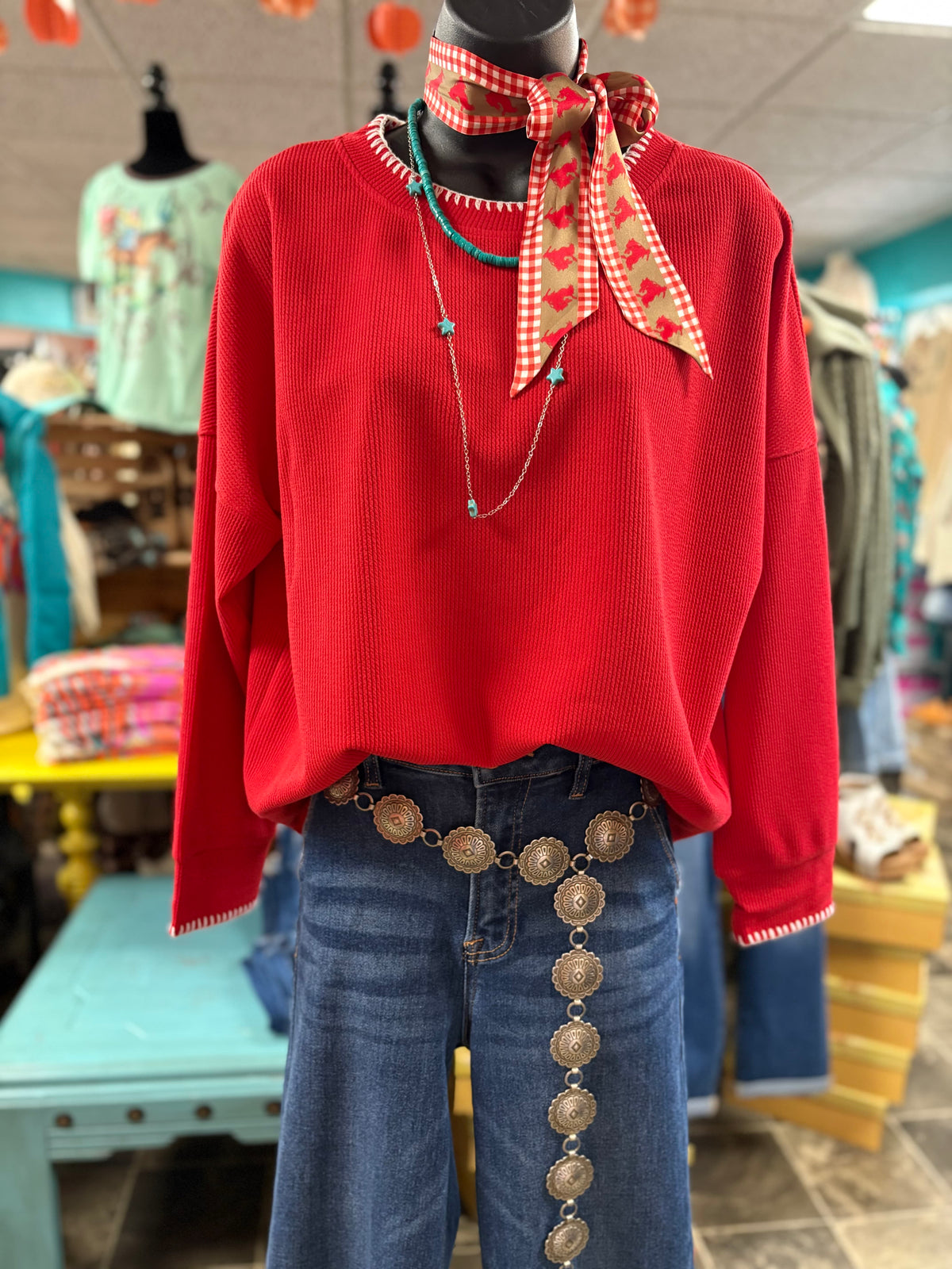 Shop Envi Me Tops and Tunics The 🎄 Holiday Red Miles City Sweater