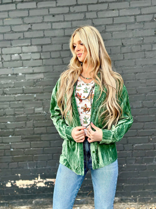 Shop Envi Me Cardigans and Kimonos The Holiday Velvet Song Of San Antone Shirt