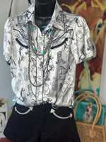 Shop Envi Me Sale The Horses, Boots & Cactus Retro Western Satin Top