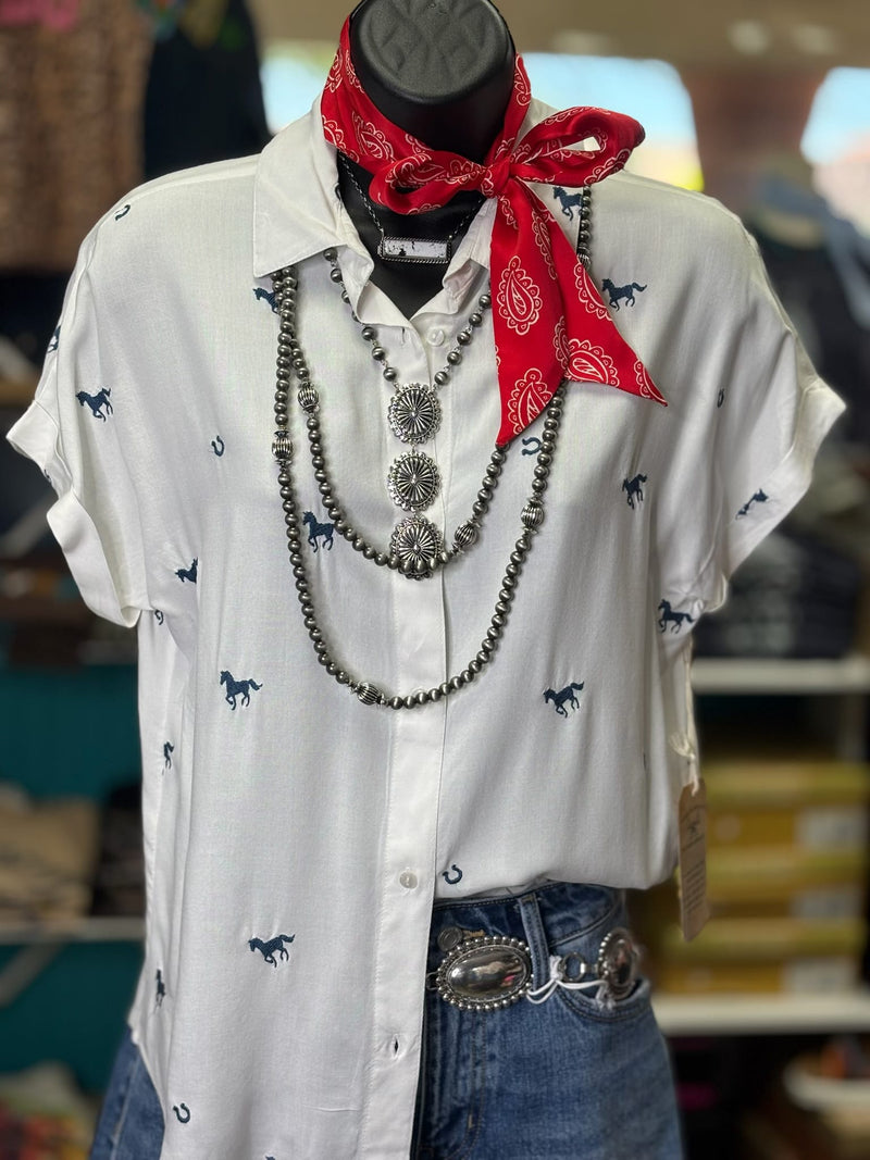 Shop Envi Me tops The Horses In The Wild Camp Shirt