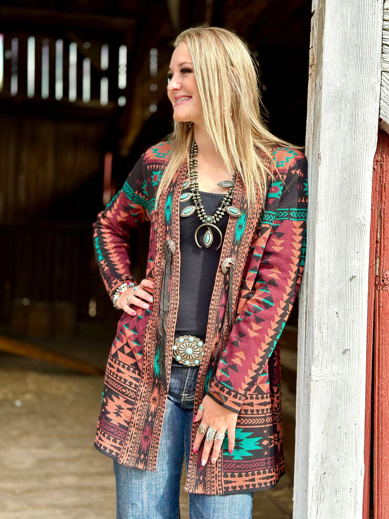 Shop Envi Me Cardigans and Kimonos The Jackson Hole Aztec Concho Sweater Cardigan