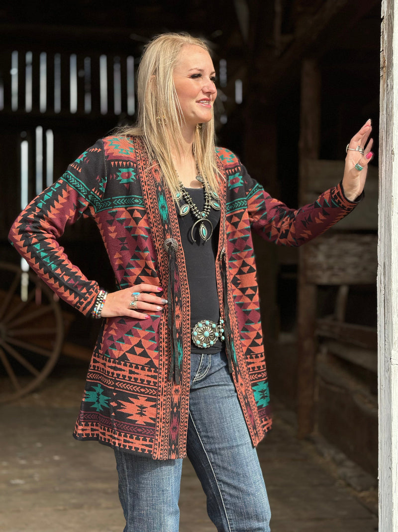 Shop Envi Me Cardigans and Kimonos The Jackson Hole Aztec Concho Sweater Cardigan