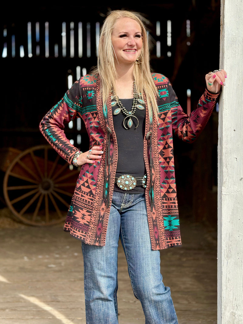 Shop Envi Me Cardigans and Kimonos The Jackson Hole Aztec Concho Sweater Cardigan