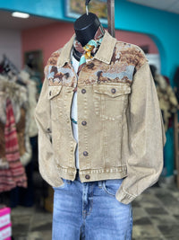 Shop Envi Me Tops and Tunics The Jacquard Running Horse Denim Jacket