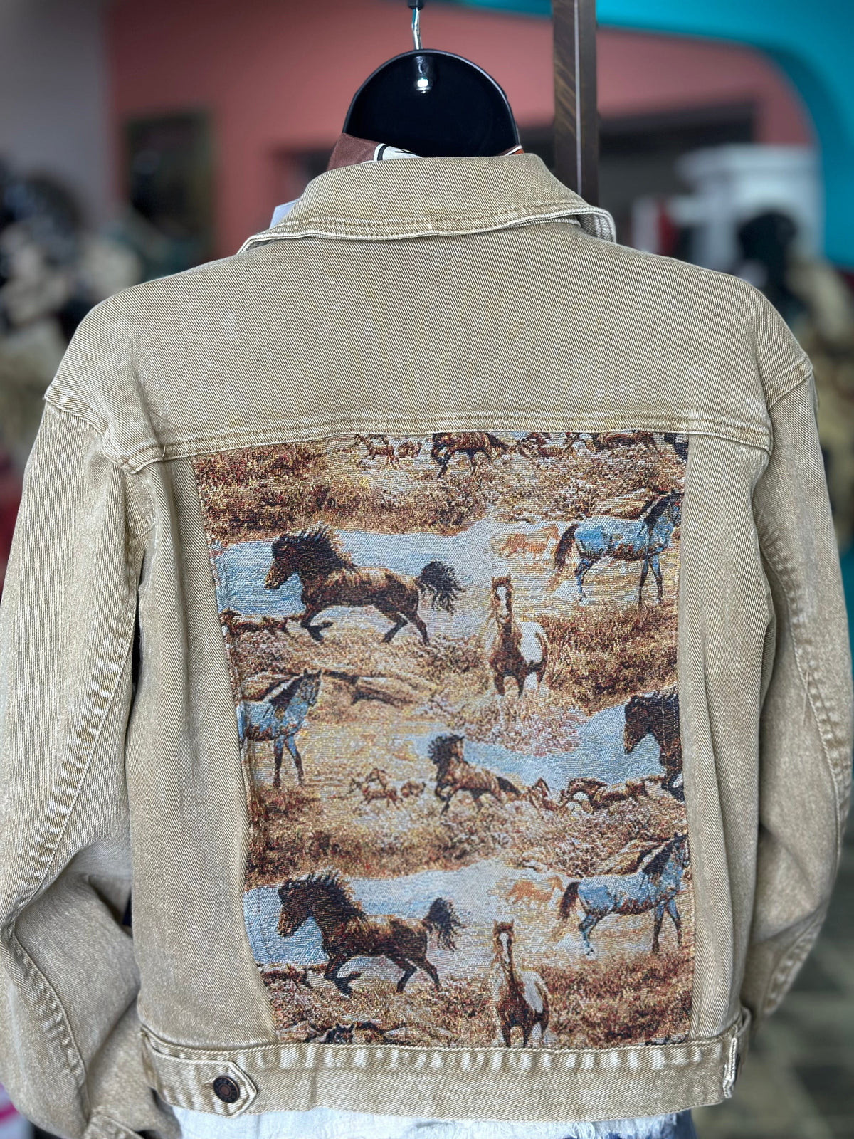 Shop Envi Me Tops and Tunics The Jacquard Running Horse Denim Jacket