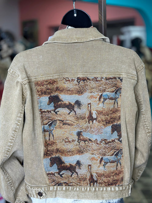 Shop Envi Me Tops and Tunics The Jacquard Running Horse Denim Jacket