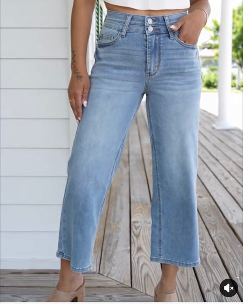 Just Black Bottoms The Judy Blue Wide Leg Ankle Crop Denim