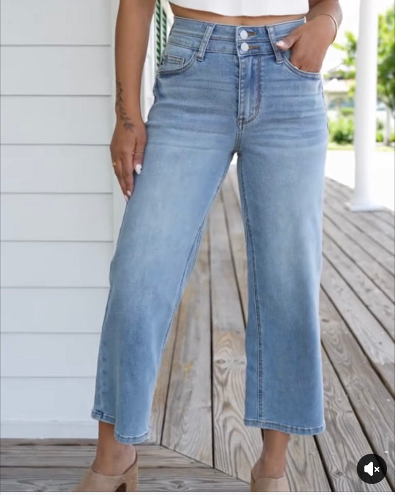 Just Black Bottoms The Judy Blue Wide Leg Ankle Crop Denim