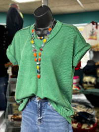 Shop Envi Me Tops and Tunics The Kelly Green Moonlight Corded V Neck Top