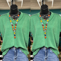 Shop Envi Me Tops and Tunics The Kelly Green Moonlight Corded V Neck Top