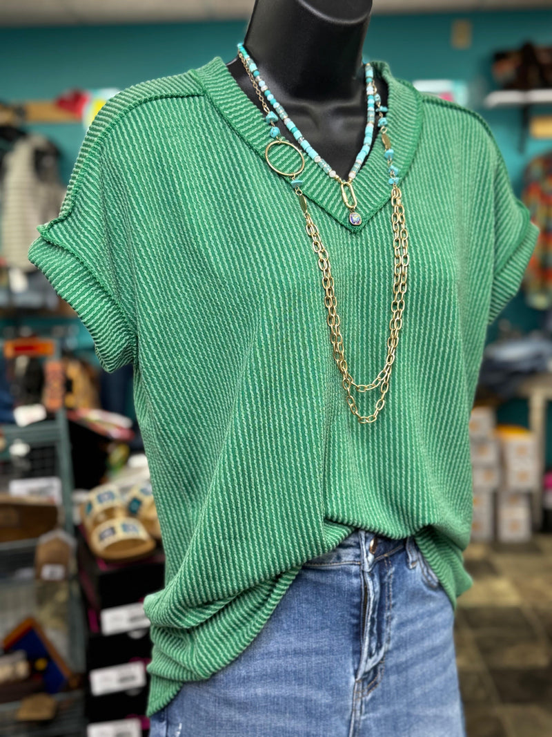 Shop Envi Me Tops and Tunics The Kelly Green Moonlight Corded V Neck Top