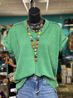 Shop Envi Me Tops and Tunics The Kelly Green Moonlight Corded V Neck Top