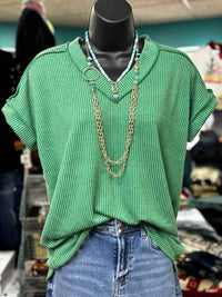 Shop Envi Me Tops and Tunics The Kelly Green Moonlight Corded V Neck Top